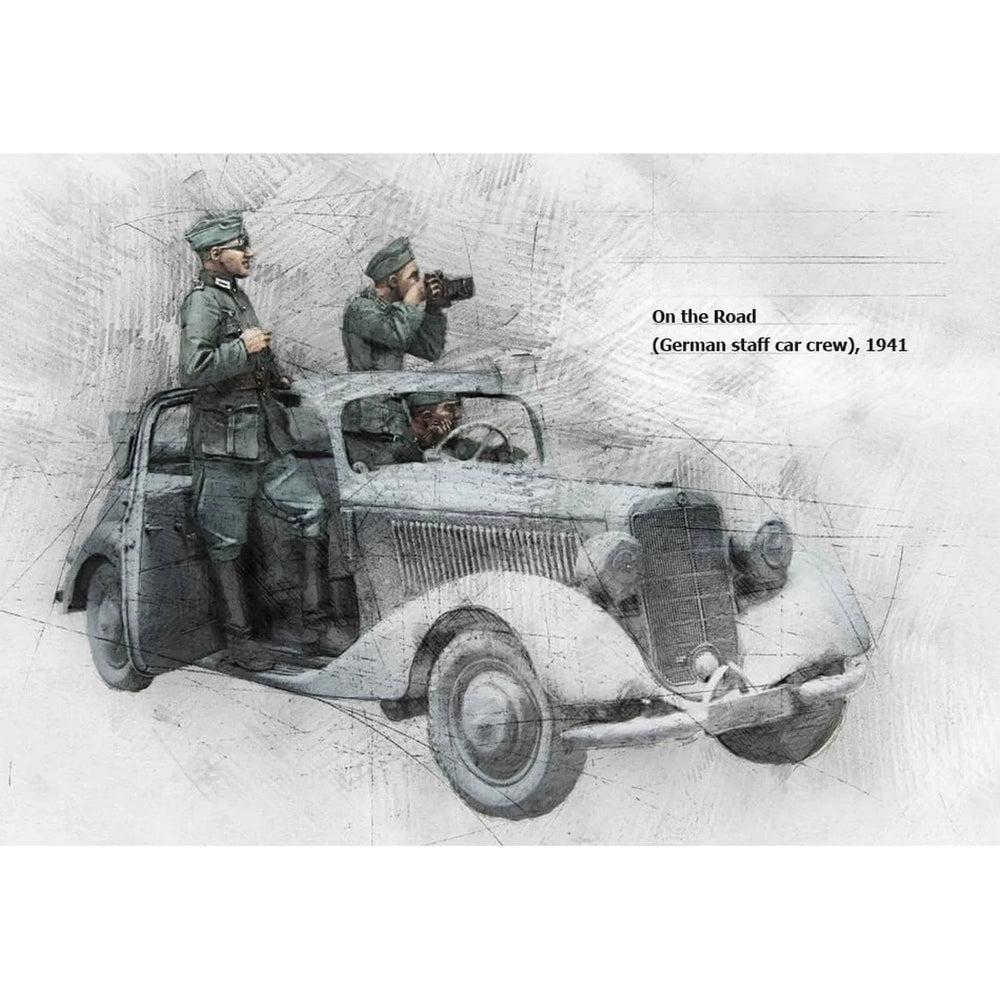 1/35 WWII German Staff Car Group, 3 Figures, Resin Model Vehicle Kit, Unassembled and Unpainted