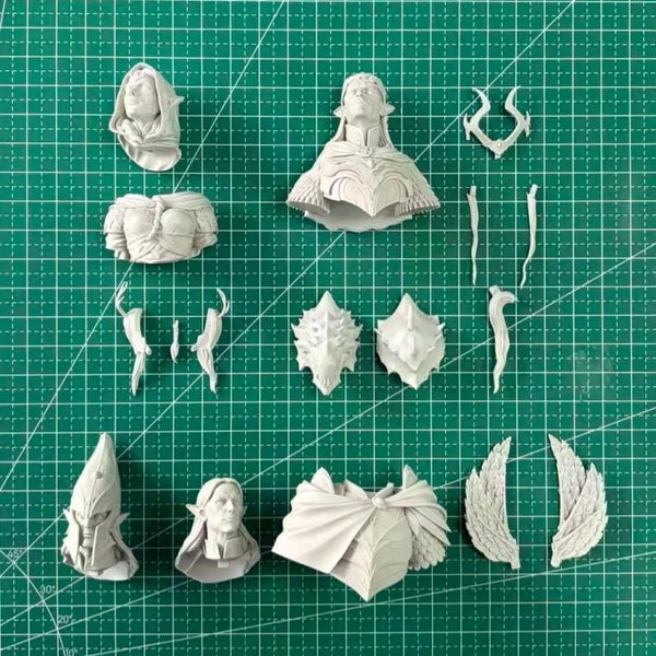 Elven Warriors, 3 Figures, Resin Model Bust Kit, Fantasy Theme, Unassembled and Unpainted