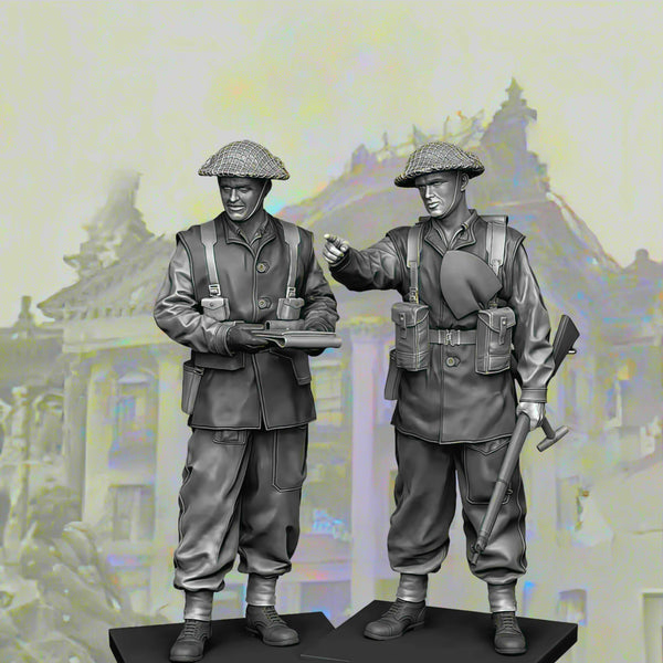 1/35 WWII British WWII Infantry, 2 Figures, Resin Model Figure Kit, Unassembled and Unpainted