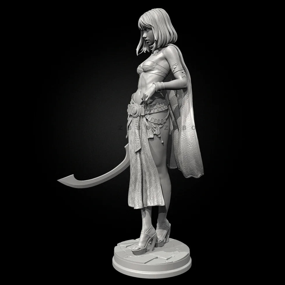 75mm Female Warrior with Scimitar, Resin Model Figure Kit, Fantasy Theme, Unassembled and Unpainted