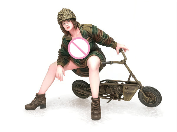75mm Female Officer with Motorcycle, Resin Model Figure Kit, Unassembled and Unpainted