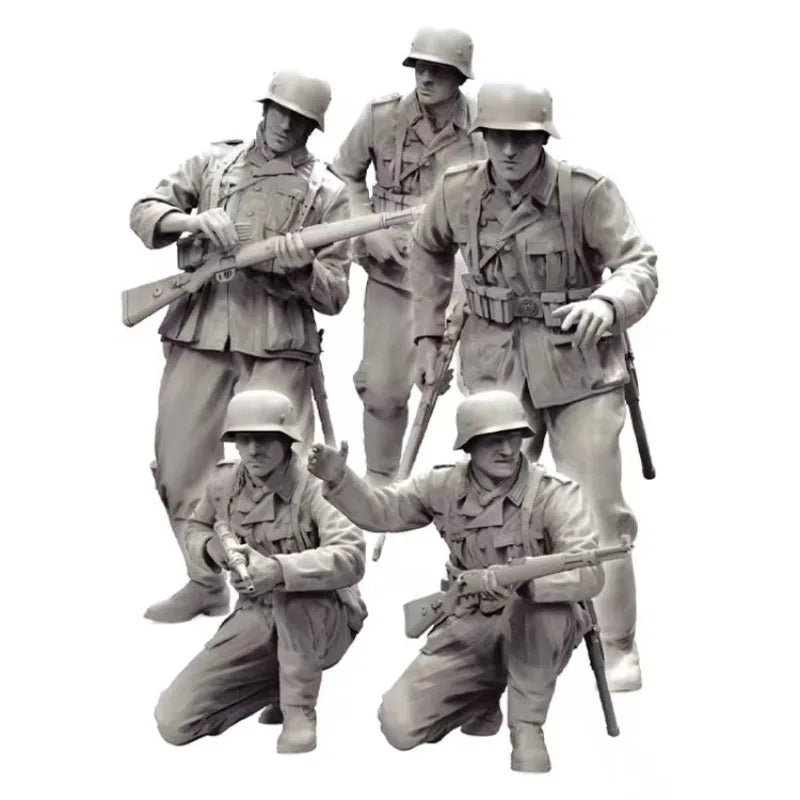 1/35 WWI Infantry Squad Advancing and Kneeling, 5 Figures, Resin Model Figure Kit, Unassembled and Unpainted