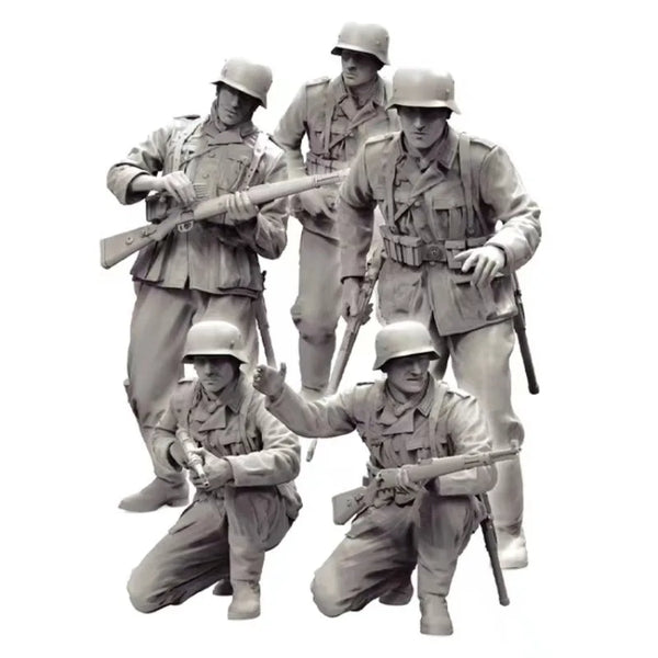1/35 WWI Infantry Squad Advancing and Kneeling, 5 Figures, Resin Model Figure Kit, Unassembled and Unpainted