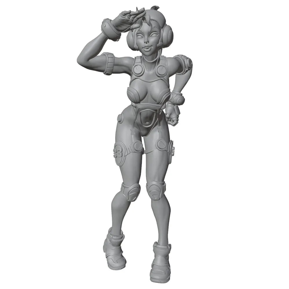 1/24 Female Warrior with Wavy Hair in Confident Stance, Resin Model Figure Kit, Unassembled and Unpainted