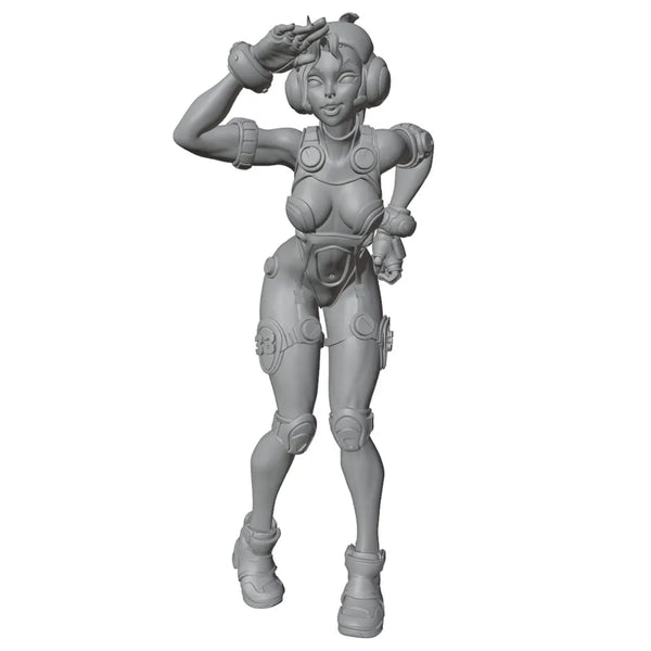 1/24 Female Warrior with Wavy Hair in Confident Stance, Resin Model Figure Kit, Unassembled and Unpainted