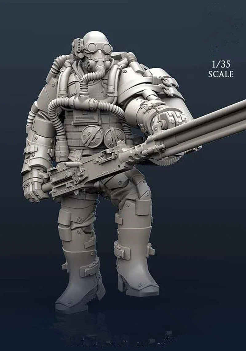 1/35 Heavy Armored Gunner, Resin Model Figure Kit, Sci-Fi Theme, Unassembled and Unpainted
