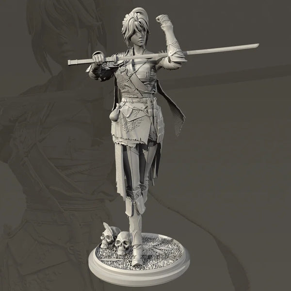 90mm Female Swordsman, Resin Model Figure Kit, Fantasy Theme, Unassembled and Unpainted