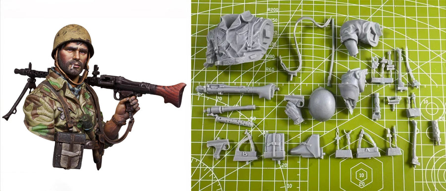 WWII Soldier with Submachine Gun 1/10 Resin Bust - resin model view 2