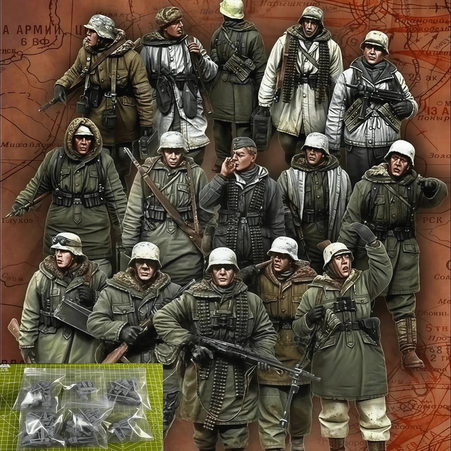 WWII German Winter Soldiers Snow Camouflage 15-Figure Set 1/35 Resin Kit - resin model view 2