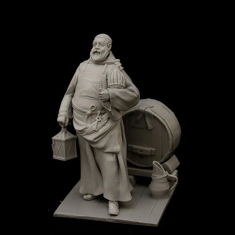 75mm Medieval Monk with Cooking Pots, Resin Model Figure Kit, Unassembled and Unpainted