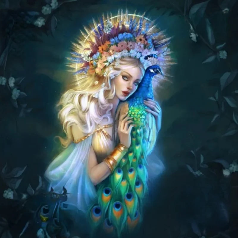 1/10 Maiden with Peacock Crown, Resin Model Bust Kit, Fantasy Theme, Unassembled and Unpainted