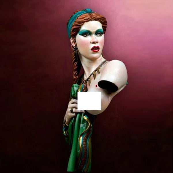 1/9 Red-Haired Warrior with Teal Headband and Green Cloak, Resin Model Bust Kit, Fantasy Theme, Unassembled and Unpainted