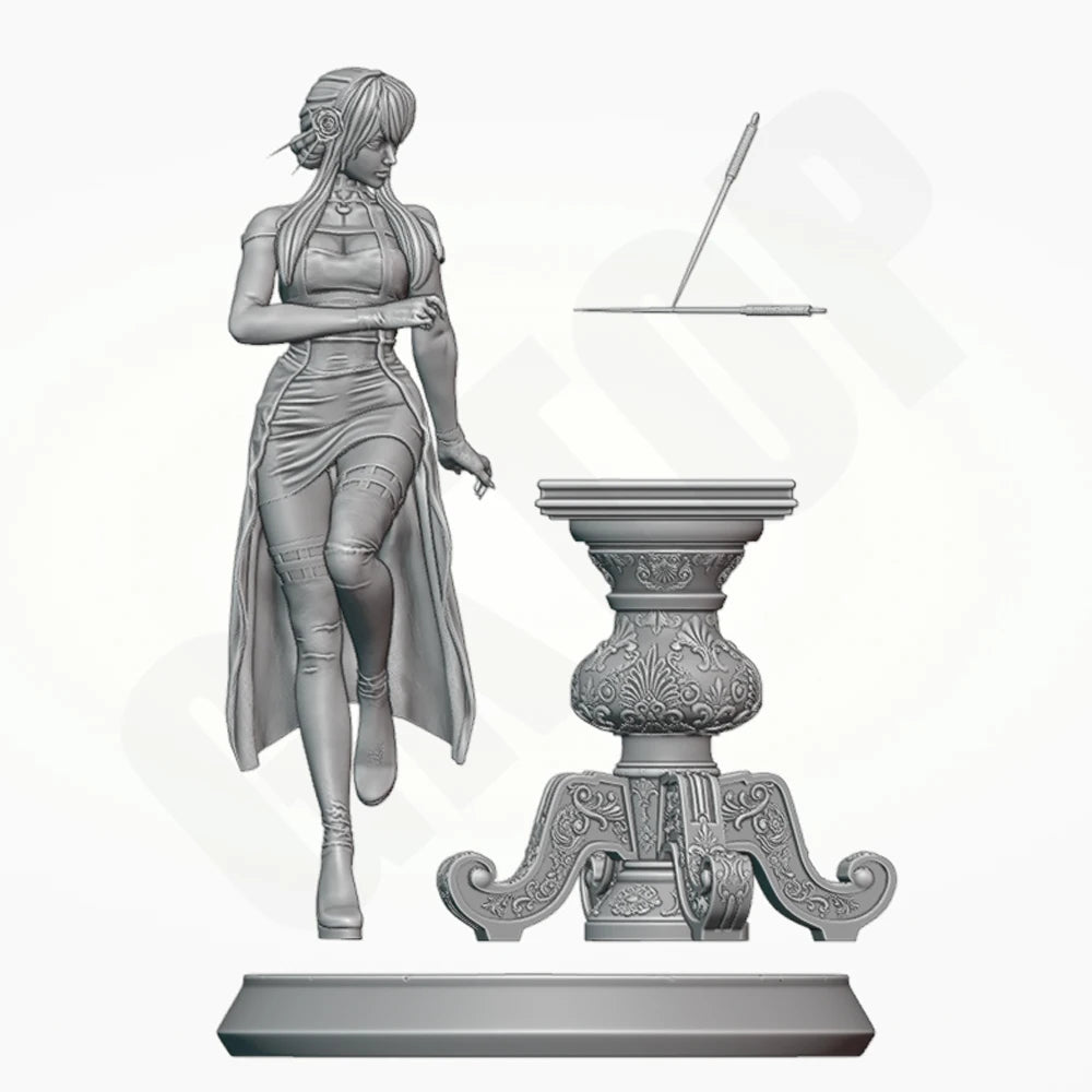 1/24 Female Warrior with Polearm and Gold Band, Resin Model Figure Kit, Unassembled and Unpainted