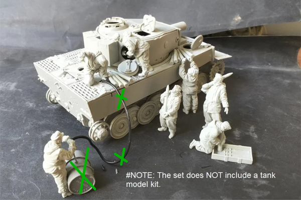 1/35 WWII German Panzer Crew with Commander, 8 Figures, Resin Model Figure Kit, Unassembled and Unpainted