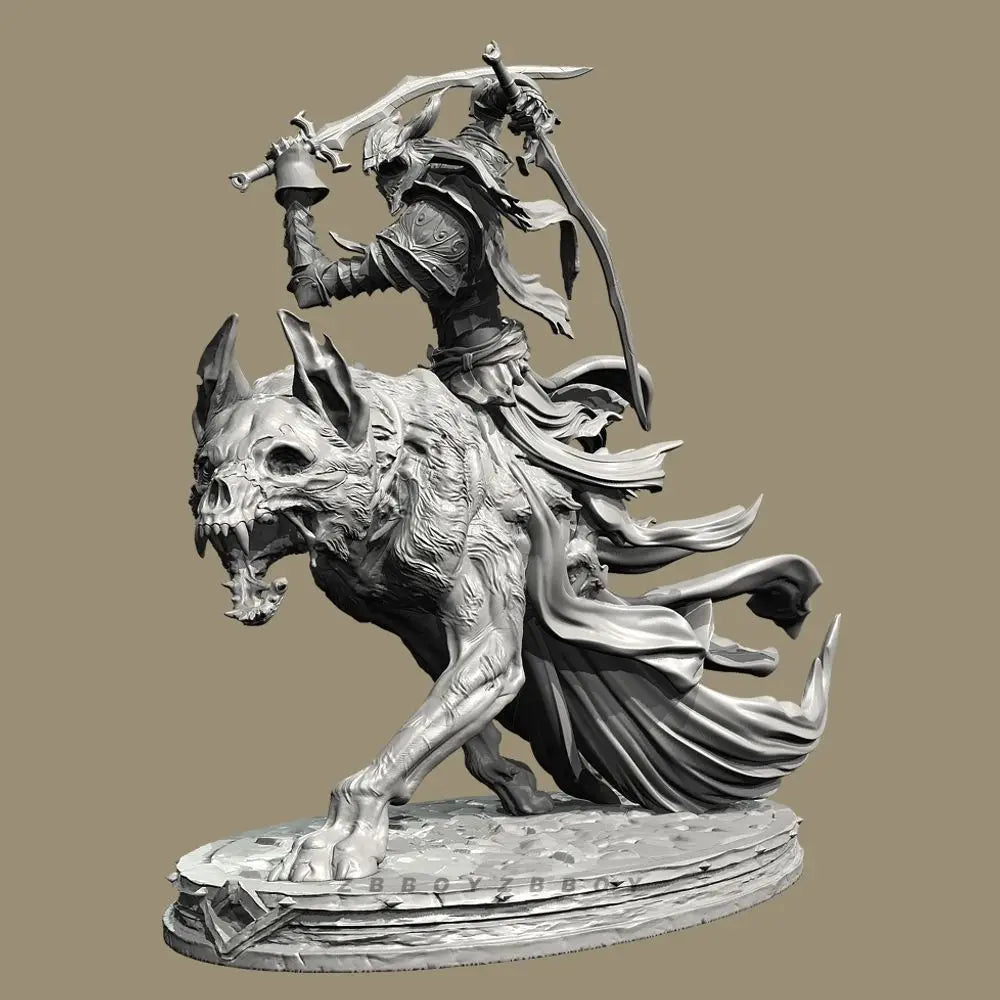 90mm Undead Wolf Knight Rider, 2 Figures, Resin Model Figure Kit, Fantasy Theme, Unassembled and Unpainted