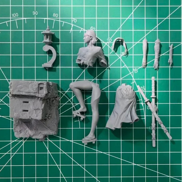 1/24 Medieval Fantasy Female Punk Samurai, Resin Model Figure Kit, Unassembled and Unpainted
