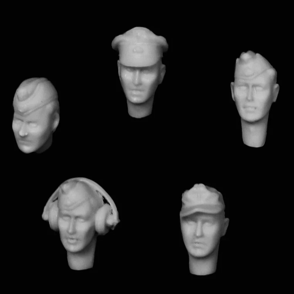 1/35 WWII German Panzer Soldier Heads, 5 Figures, Resin Model Figure Kit, Unassembled and Unpainted