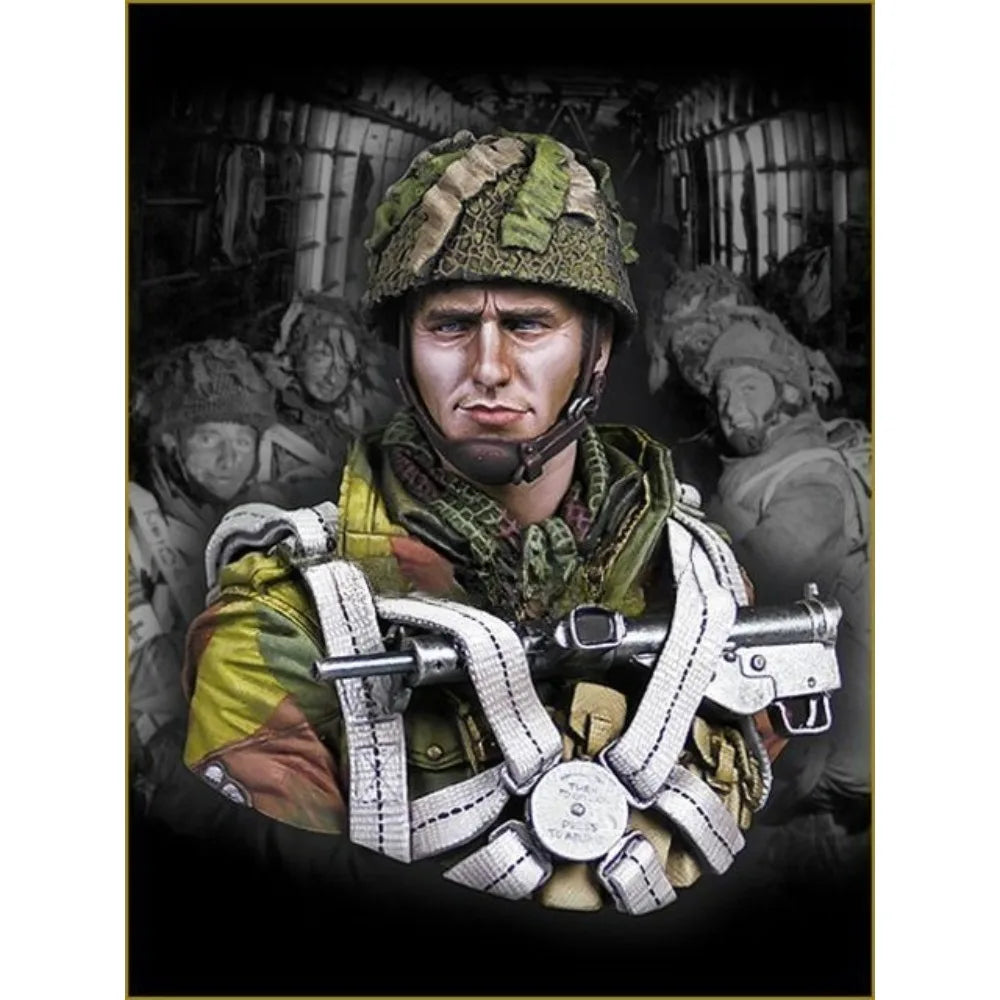 1/10 WWII British Paratrooper with Sten Gun, Resin Model Bust Kit, Unassembled and Unpainted
