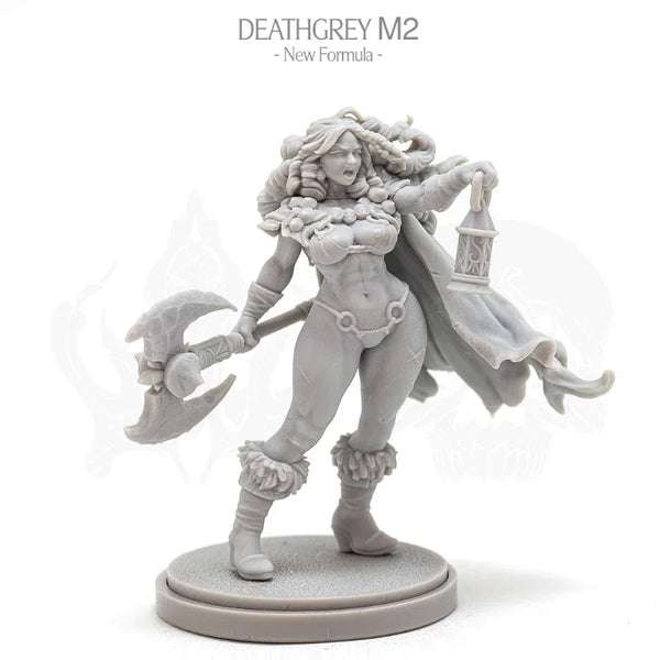 30mm Female Barbarian in Armor with Dual Polearms, Resin Model Figure Kit, Fantasy Theme, Unassembled and Unpainted