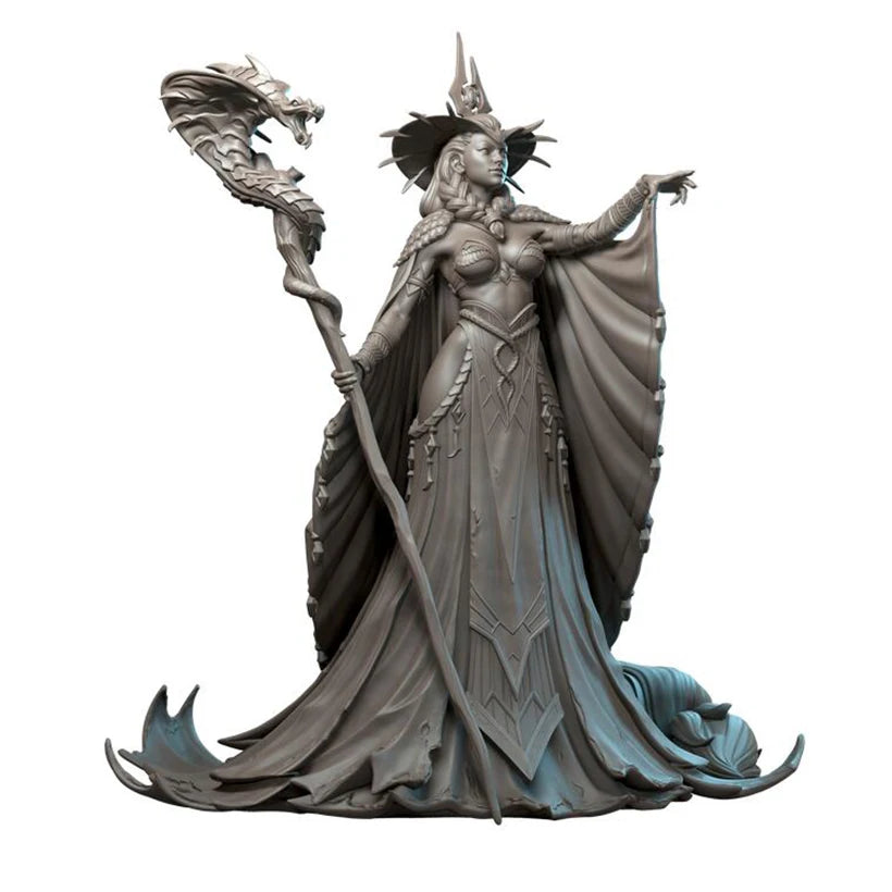 1/24 Horned Sorceress with Magical Scepter, Resin Model Figure Kit, Fantasy Theme, Unassembled and Unpainted
