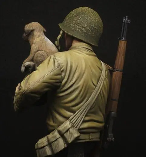 1/9 WWII US Infantry Soldier with Dog, 2 Figures, Resin Model Bust Kit, Unassembled and Unpainted