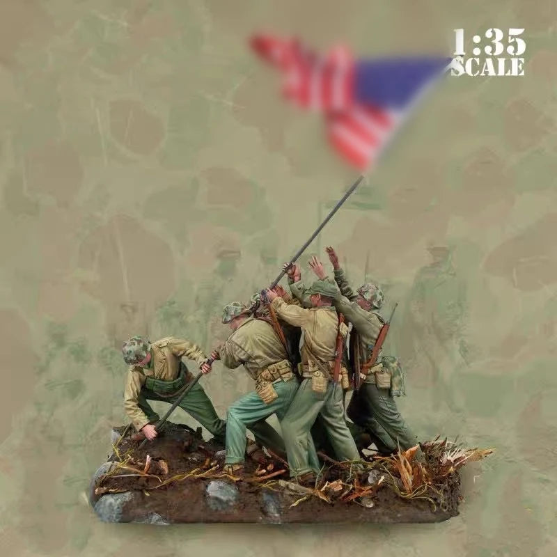 1/35 WWII Iwo Jima Flag-Raising, 6 Figures, Resin Model Diorama Kit, Unassembled and Unpainted