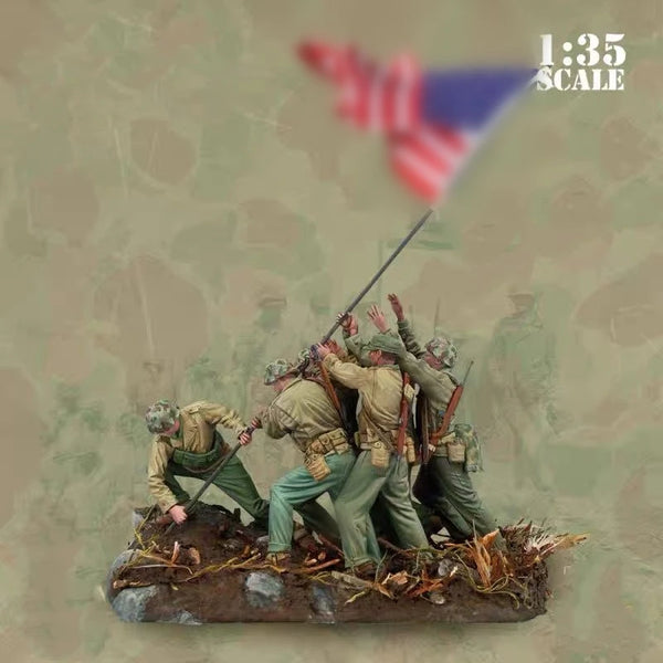 1/35 WWII Iwo Jima Flag-Raising, 6 Figures, Resin Model Diorama Kit, Unassembled and Unpainted