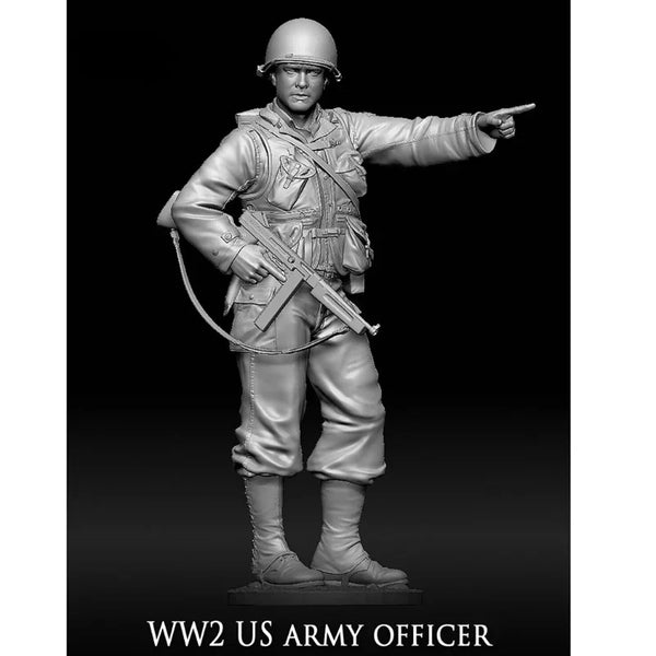 1/35 WWII US Army Officer Pointing with Carbine, Resin Model Figure Kit, Unassembled and Unpainted
