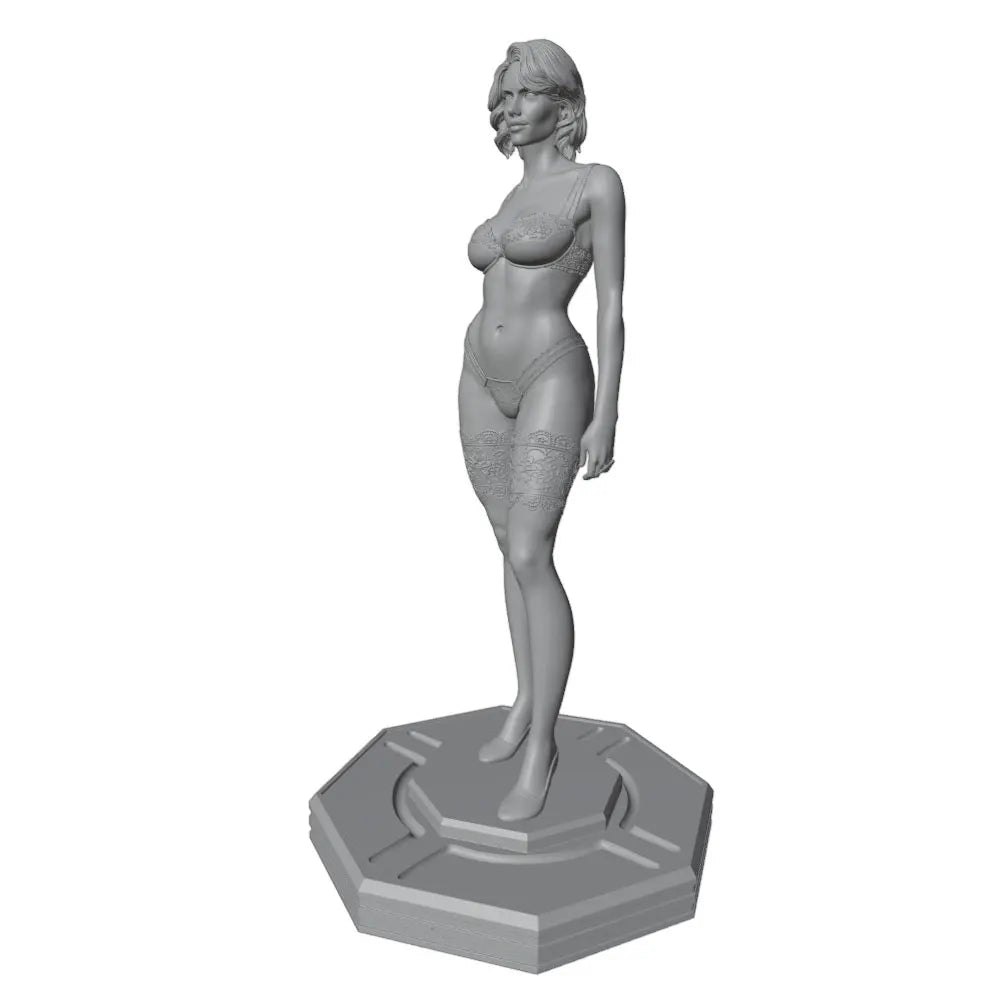 1/24 Standing Female with Curled Hair, Resin Model Figure Kit, Unassembled and Unpainted