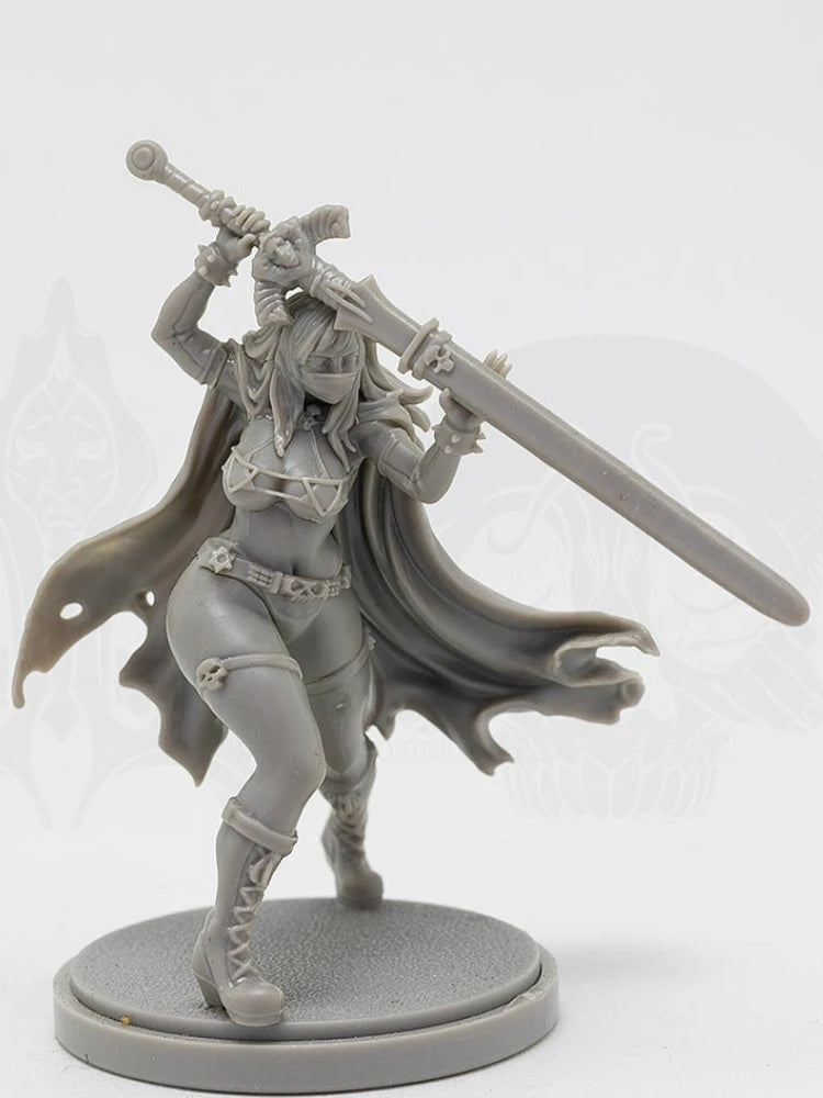 30mm Sorceress Striking with Overhead Greatsword, Resin Model Figure Kit, Fantasy Theme, Unassembled and Unpainted