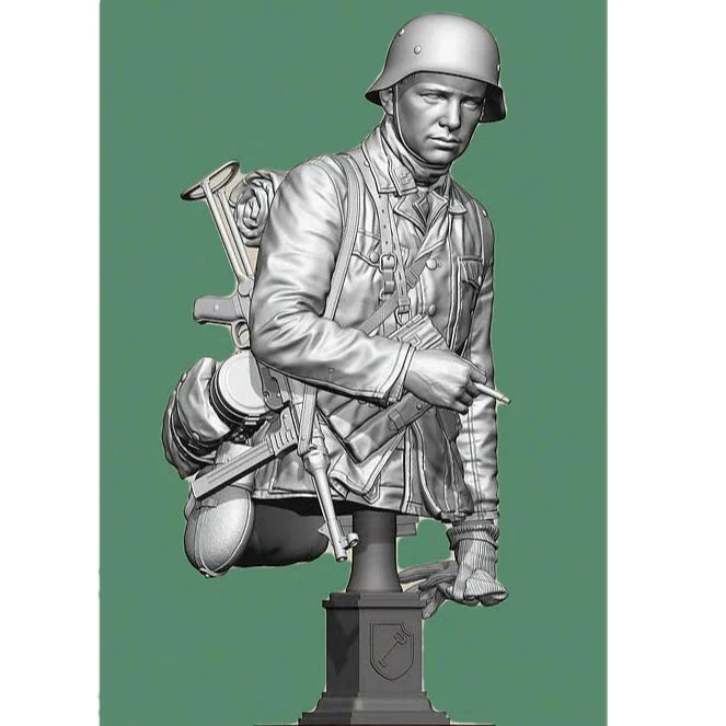 1/10 WWII German Rifleman with Gas Mask Canister, Resin Model Bust Kit, Unassembled and Unpainted