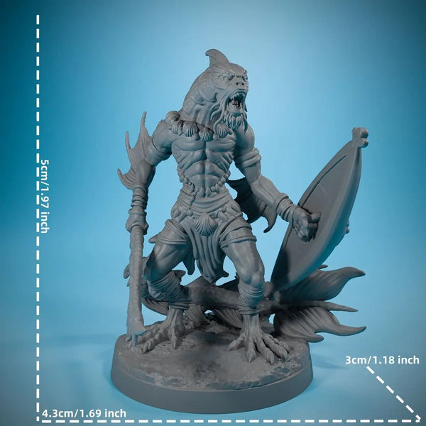 50mm Shark Humanoid Warrior, 4 Figures, Resin Model Figure Kit, Fantasy Theme, Unassembled and Unpainted