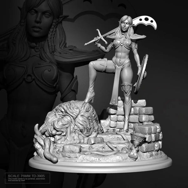 75mm Female Greatsword Warrior, Resin Model Figure Kit, Fantasy Theme, Unassembled and Unpainted