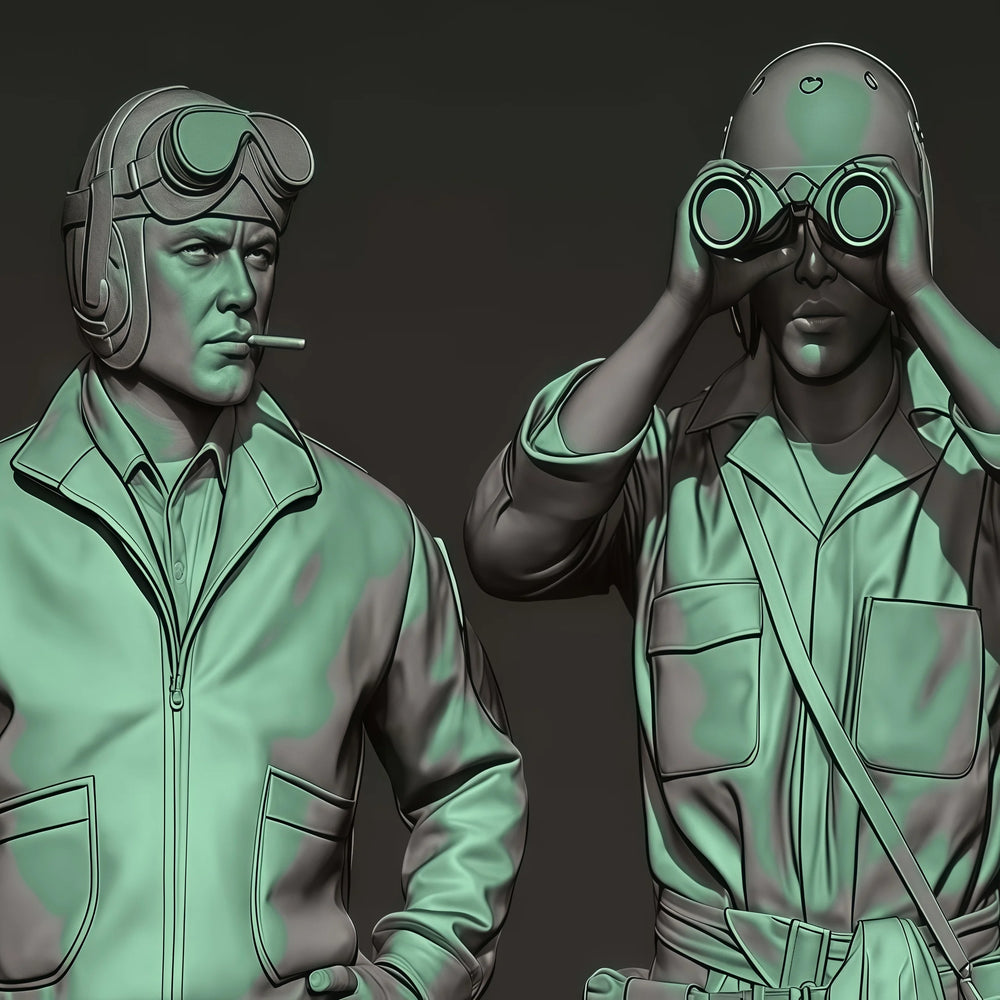 1/35 WWII Fighter Pilots, 2 Figures, Resin Model Figure Kit, Unassembled and Unpainted