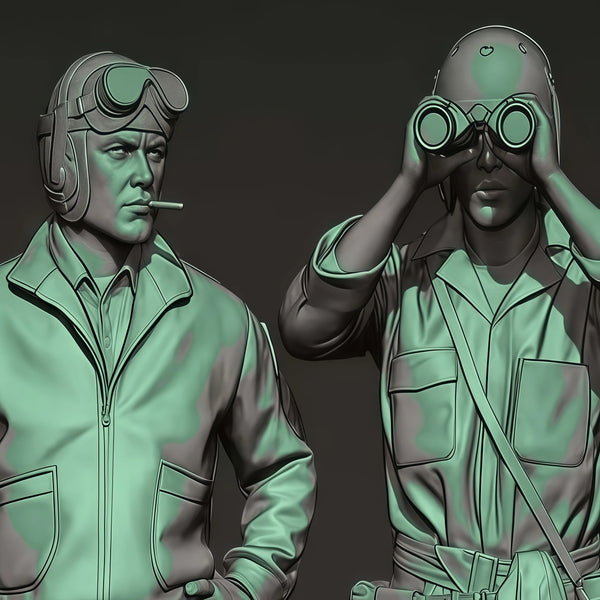 1/35 WWII Fighter Pilots, 2 Figures, Resin Model Figure Kit, Unassembled and Unpainted