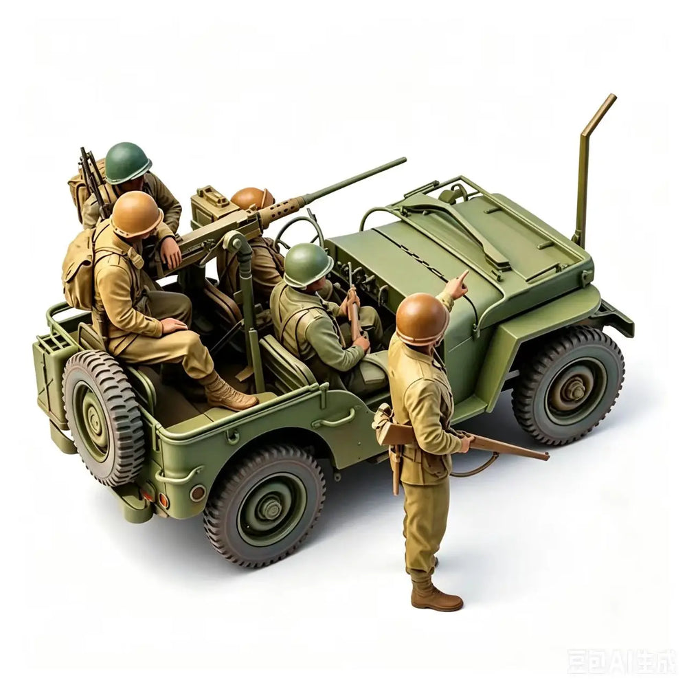 1/35 WWII Allied Soldiers with Jeep, 5 Figures, Resin Model Vehicle Kit, Unassembled and Unpainted