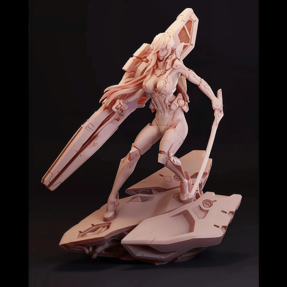 75mm Modern Female Operator with Combat Rifle Leaning Stance, Resin Model Figure Kit, Unassembled and Unpainted
