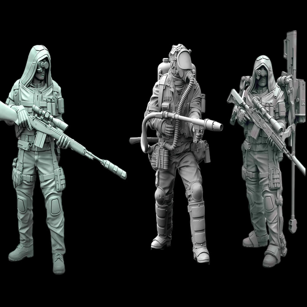 1/35 Future Warrior 3-Person Team, 3 Figures, Resin Model Figure Kit, Sci-Fi Theme, Unassembled and Unpainted