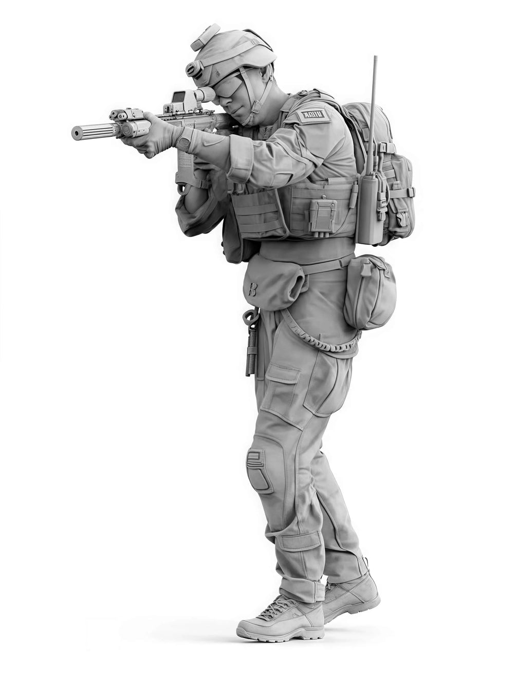 1/16 Modern Tactical Operator with Plate Carrier Aiming Rifle, Resin Model Figure Kit, Unassembled and Unpainted
