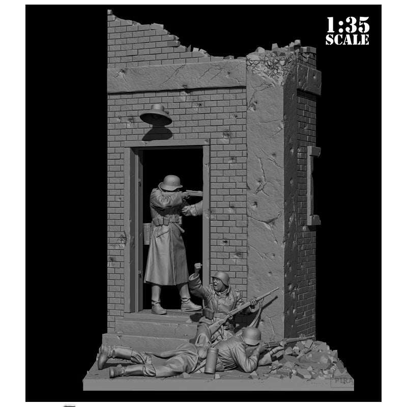 1/35 WWII German Infantry in Greatcoats Urban Combat, 3 Figures, Resin Model Diorama Kit, Unassembled and Unpainted