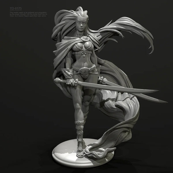 50mm Long-Haired Warrior Lunging with Sword, Resin Model Figure Kit, Fantasy Theme, Unassembled and Unpainted