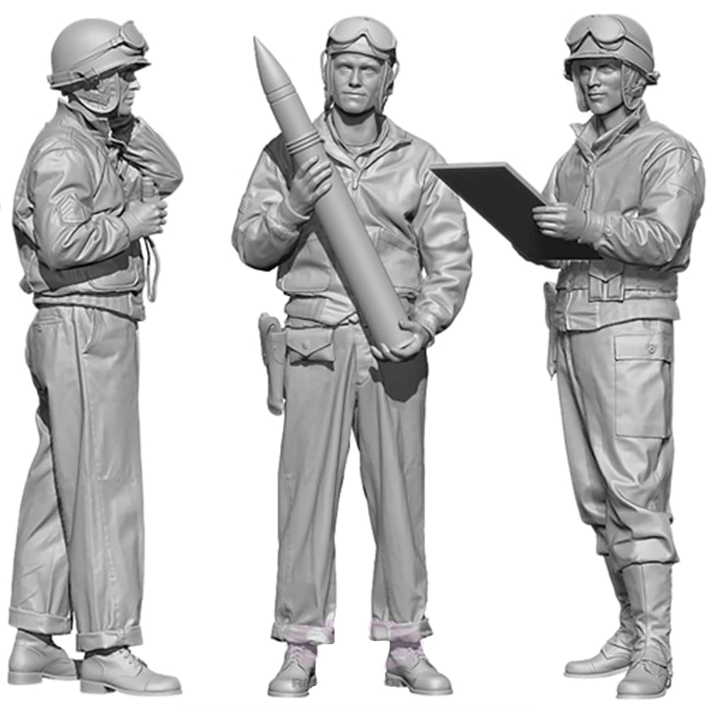 1/35 WWII US Tank Destroyer Crew with Ammunition Loader, 3 Figures, Resin Model Figure Kit, Unassembled and Unpainted