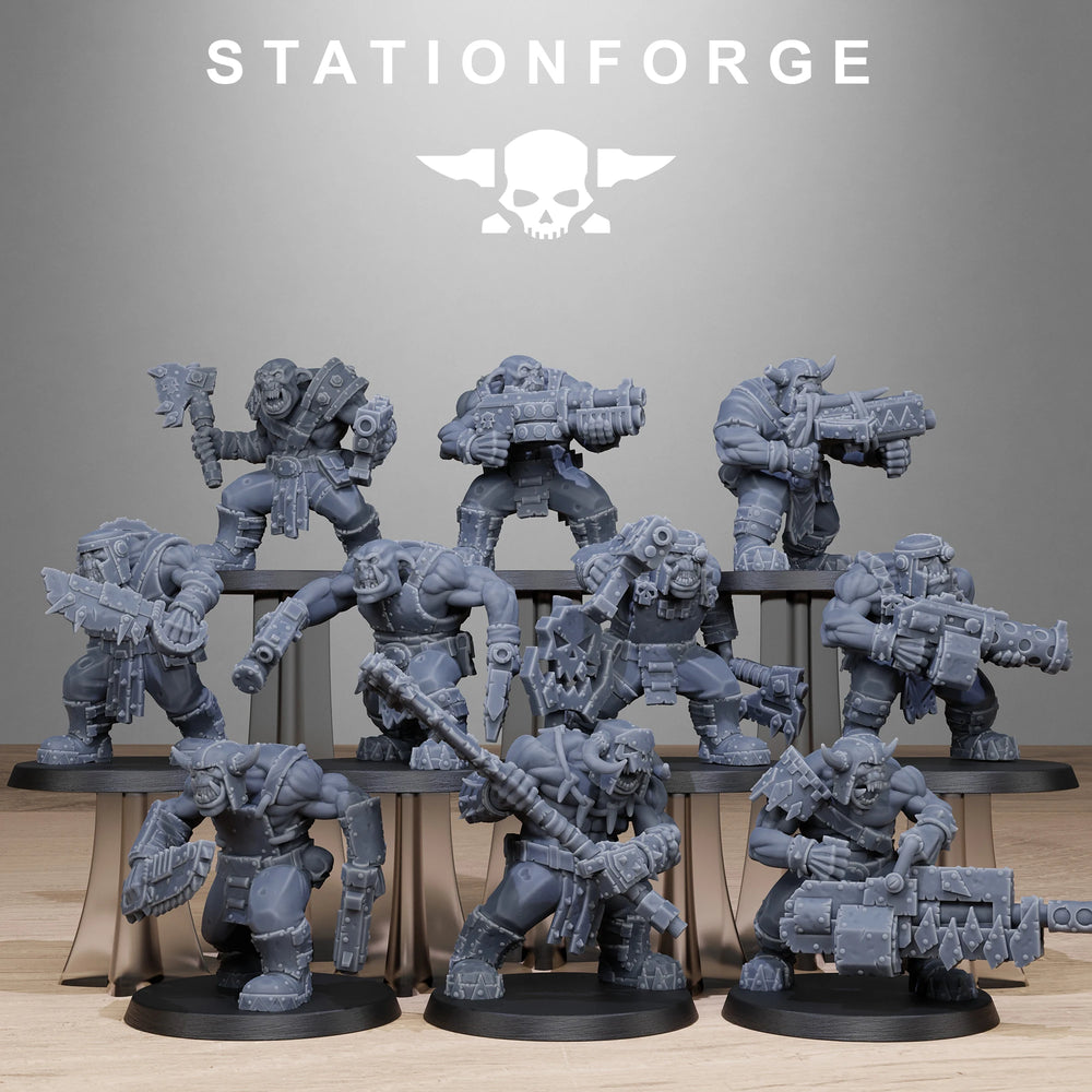 32mm Orkaz Bros Infantry, 12 Figures, Resin Model Figure Kit, Sci-Fi Theme, Unassembled and Unpainted