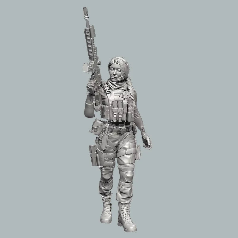 50mm Modern Female Tactical Soldier, Resin Model Figure Kit, Unassembled and Unpainted