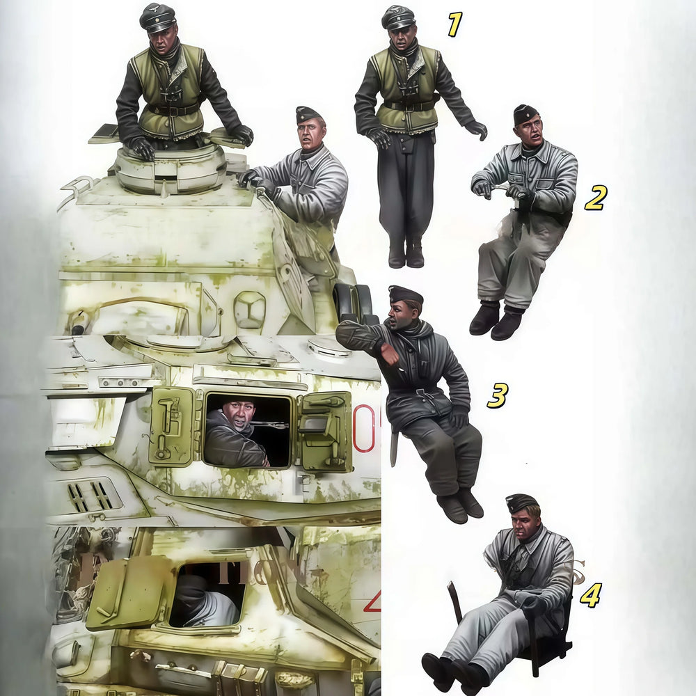 1/35 WWII Soviet T-34 Tank Crew in Winter Uniforms, 4 Figures, Resin Model Figure Kit, Unassembled and Unpainted