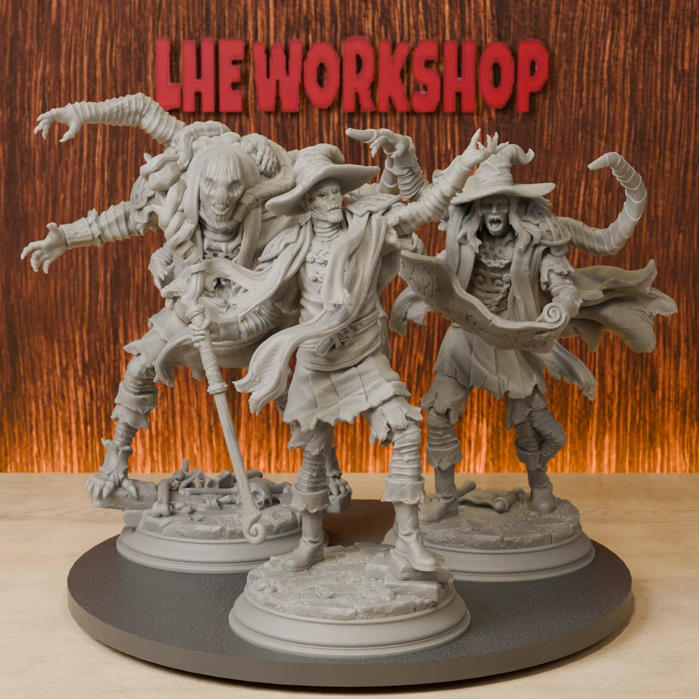 38mm Eldritch Plagued Wizard Trio, 3 Figures, Resin Model Figure Kit, Fantasy Theme, Unassembled and Unpainted