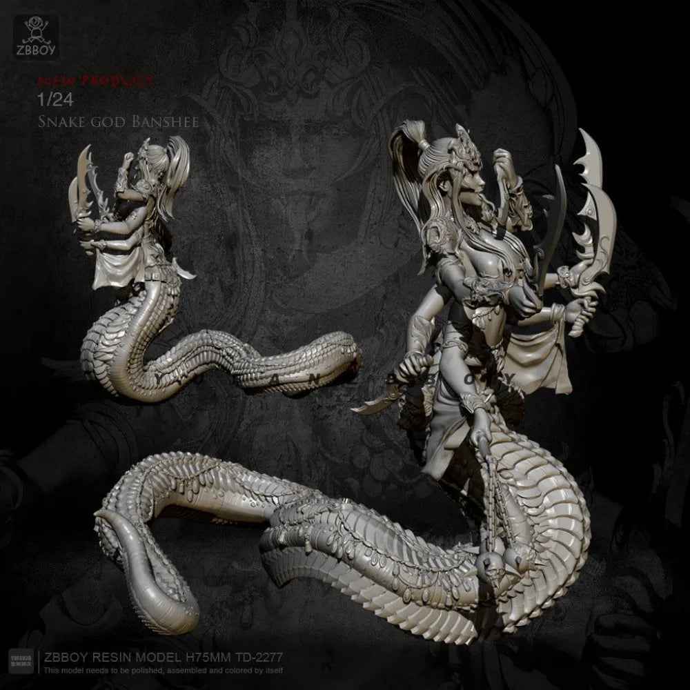 75mm Demonic Serpent Spirit, Resin Model Figure Kit, Fantasy Theme, Unassembled and Unpainted