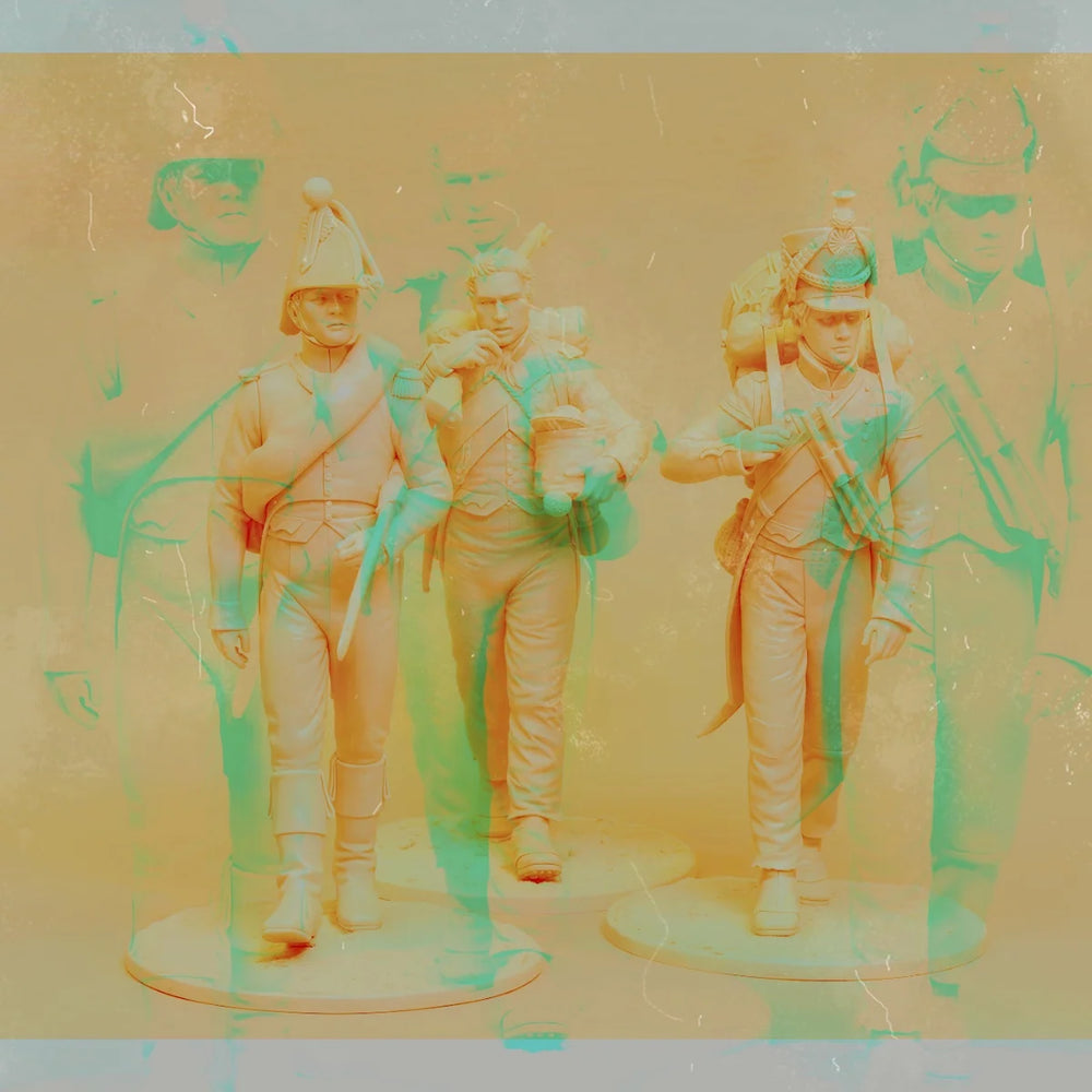 75mm Napoleonic French Line Infantry with Drummer, 3 Figures, Resin Model Figure Kit, Unassembled and Unpainted