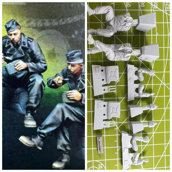 1/35 WWII German Tank Refueling Scene, 2 Figures, Resin Model Figure Kit, Unassembled and Unpainted