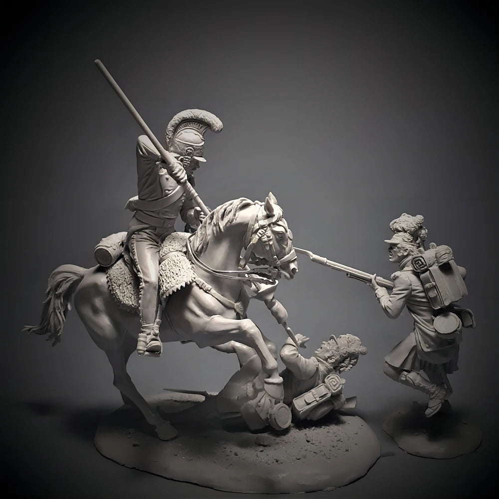 54mm Napoleonic Cavalry and Infantry, 10 Figures, Resin Model Figure Kit, Unassembled and Unpainted